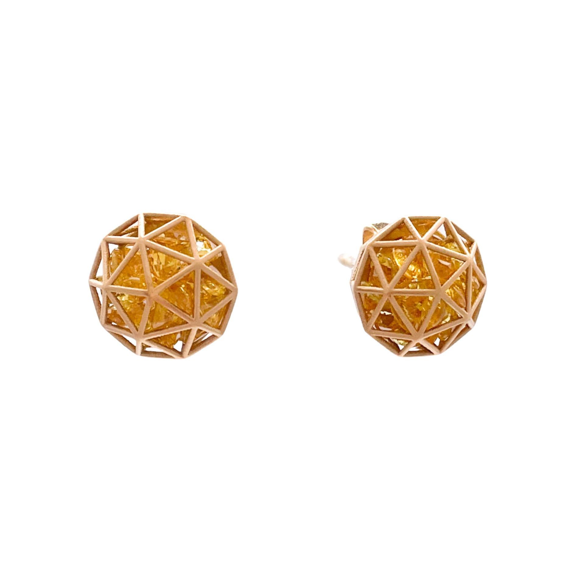 Mixed Cut Roule & Co. 18k Yellow Gold Yellow Sapphire Decagon Shaker Stud Earrings For Sale