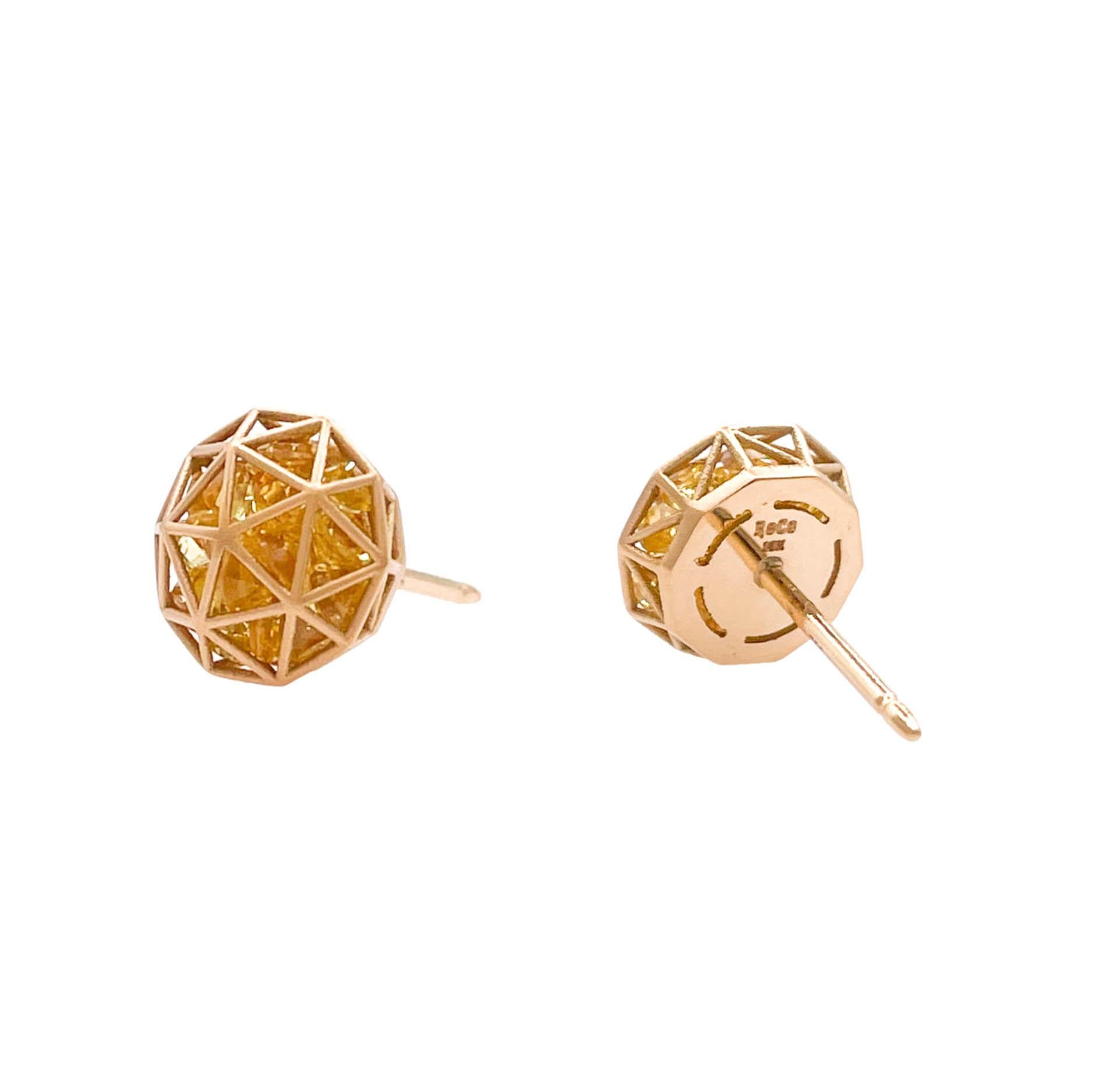 Mixed Cut Roule & Co. 18k Yellow Gold Yellow Sapphire Decagon Shaker Stud Earrings For Sale