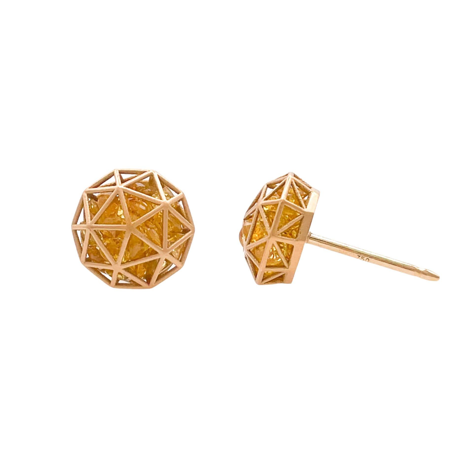 Roule & Co. 18k Yellow Gold Yellow Sapphire Decagon Shaker Stud Earrings In Good Condition For Sale In Boca Raton, FL