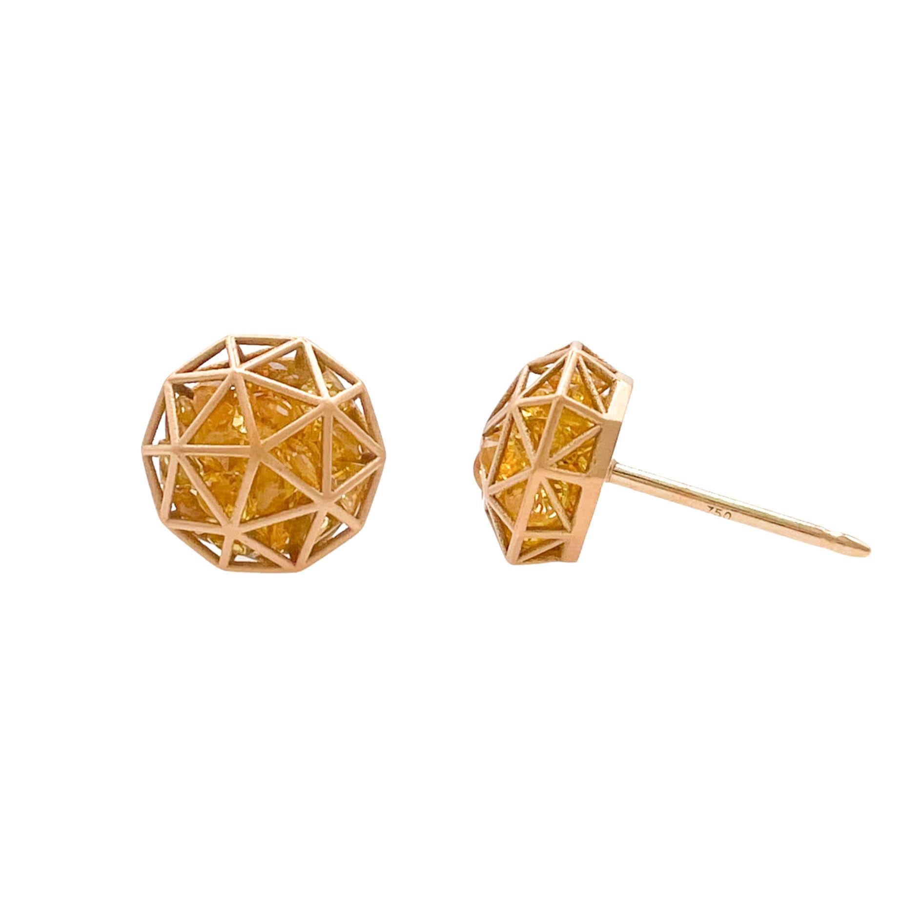 Women's or Men's Roule & Co. 18k Yellow Gold Yellow Sapphire Decagon Shaker Stud Earrings For Sale