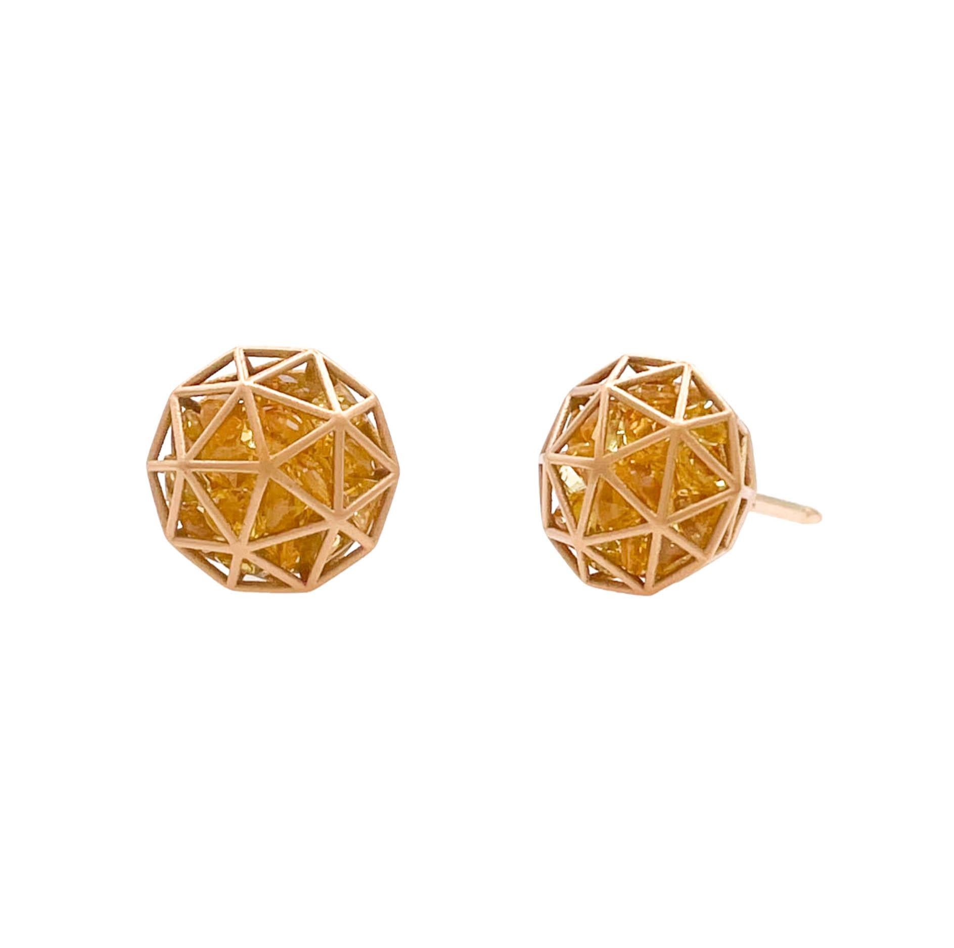 Women's or Men's Roule & Co. 18k Yellow Gold Yellow Sapphire Decagon Shaker Stud Earrings For Sale