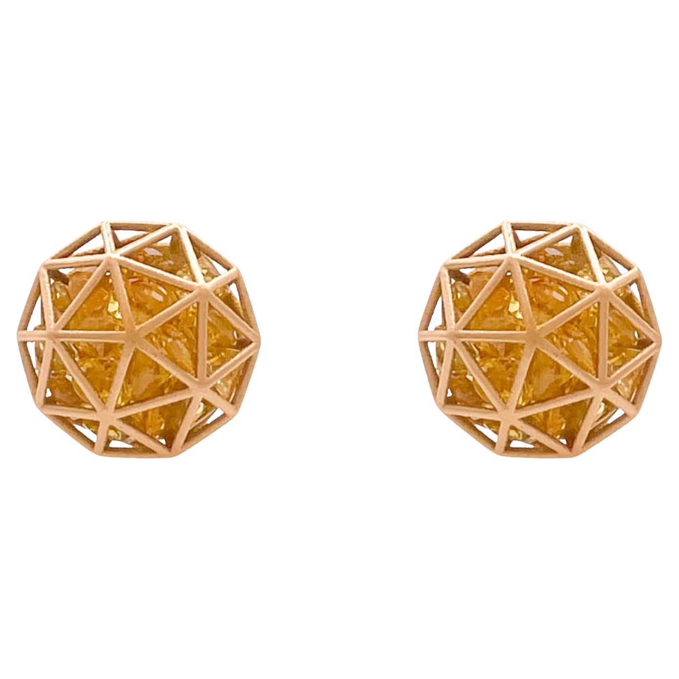 Roule & Co. 18k Yellow Gold Yellow Sapphire Decagon Shaker Stud Earrings For Sale