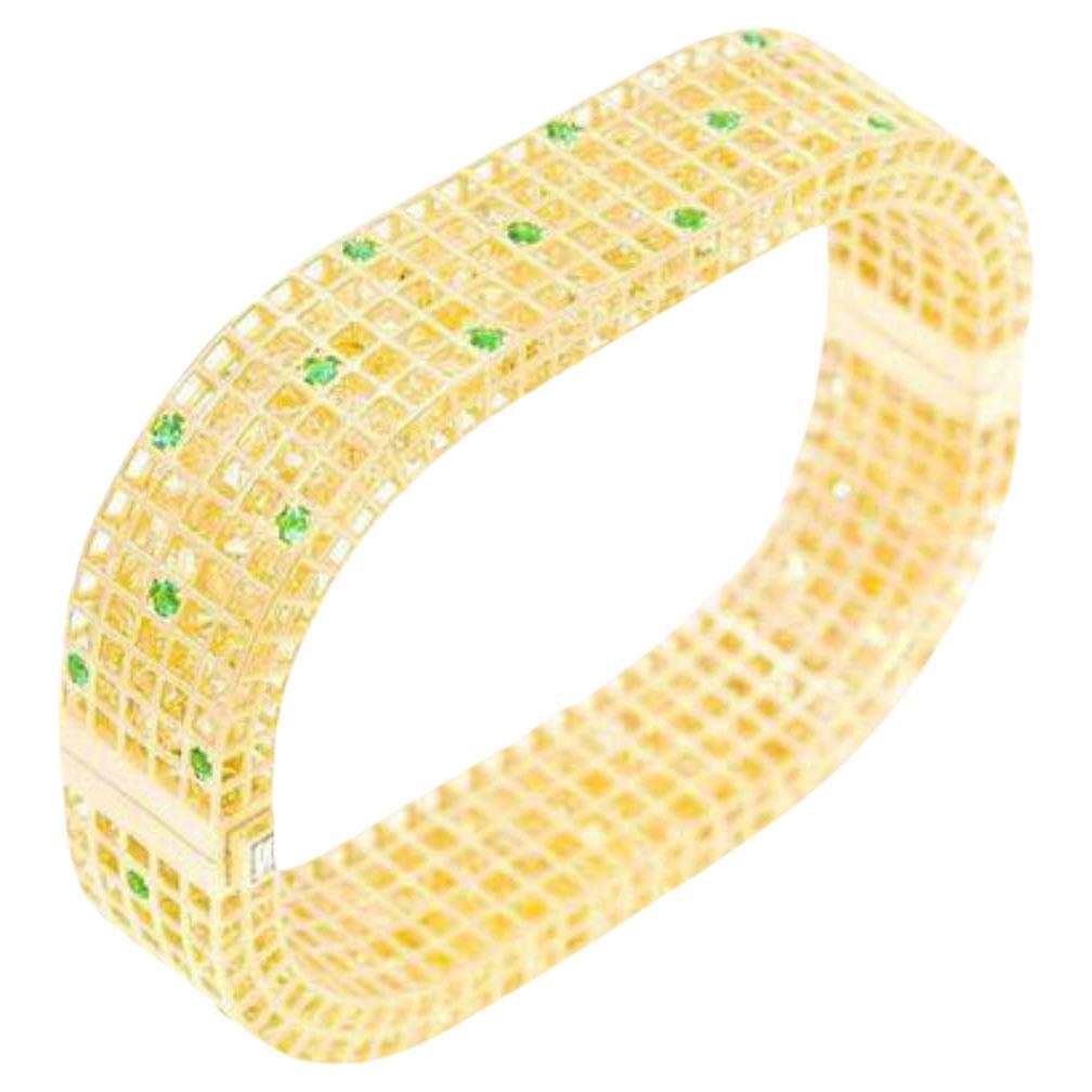 Roule & Co. 18k Yellow Gold Yellow Sapphire Emerald Diamond Pixel Dust Bracelet For Sale