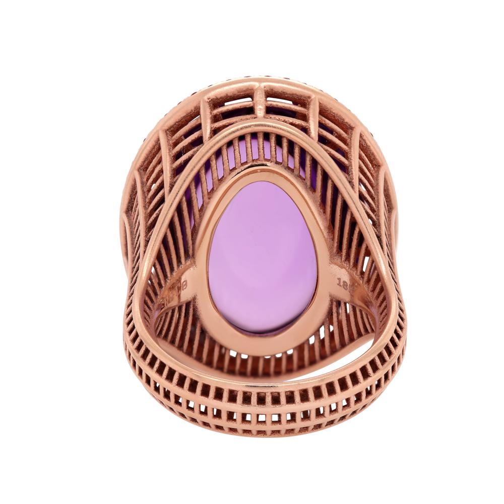Women's or Men's Roule & Co Amethyst Cabochon and Pink Sapphire 18k Rose Gold Cocktail Ring For Sale