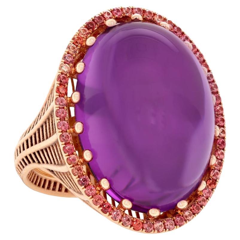 Roule & Co Amethyst Cabochon and Pink Sapphire 18k Rose Gold Cocktail Ring For Sale