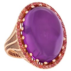 Roule & Co Amethyst Cabochon and Pink Sapphire 18k Rose Gold Cocktail Ring