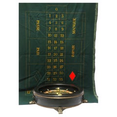 Antique Roulette wheel with original roulette felt scoring cloth, French circa 1890