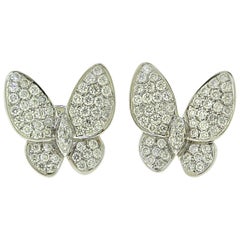 Round 1.08 Carat Brilliant Diamond Butterfly Earrings in 18 Karat White Gold