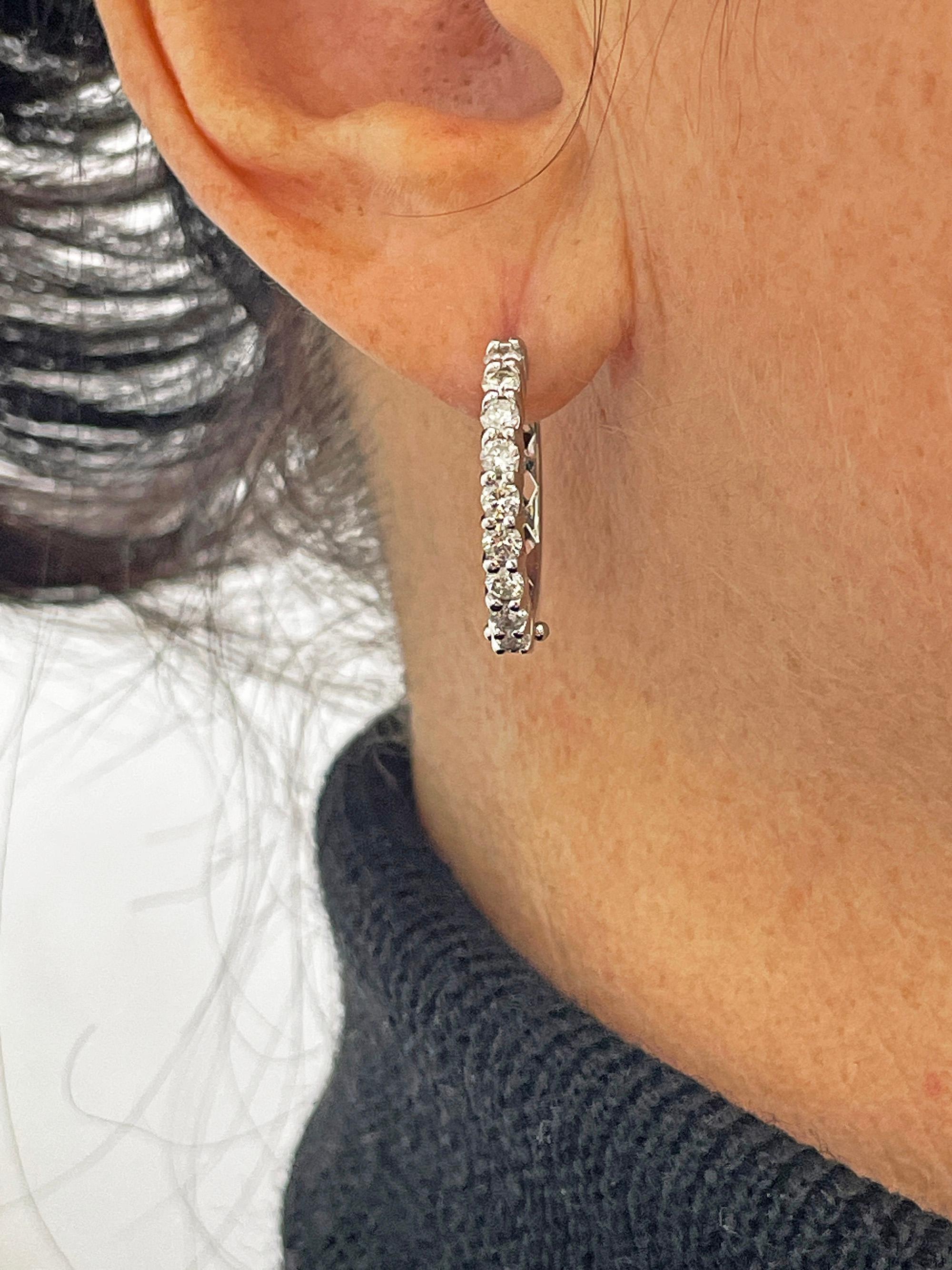 Round 1.10ctw Natural Diamonds 22mm Estate 14k White Gold Hoop Earrings For Sale 5