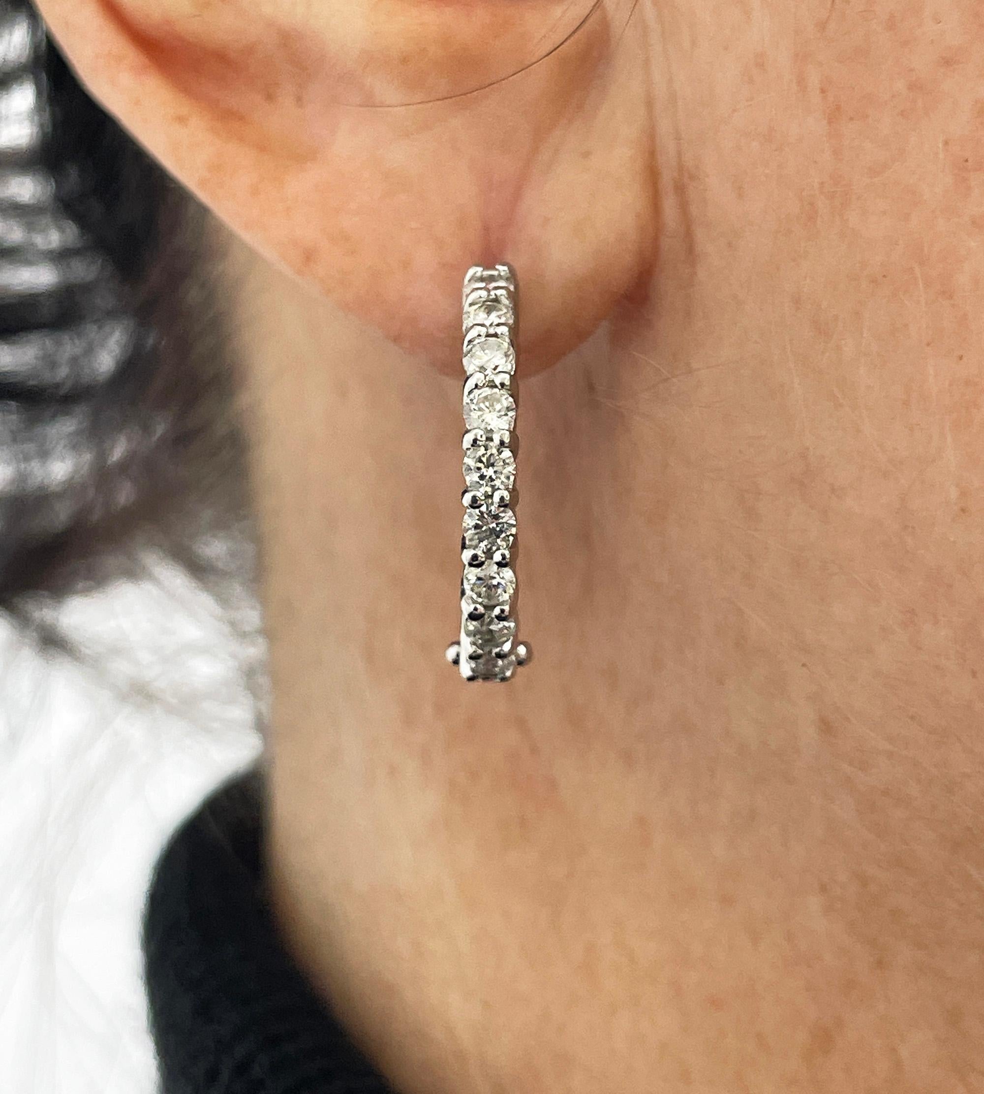 Round 1.10ctw Natural Diamonds 22mm Estate 14k White Gold Hoop Earrings For Sale 6