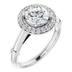 GIA Halo Cathedral Round Brilliant White Diamond Engagement Ring