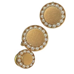 Round 14-Karat Pearl Cufflinks with Bullet Back Clasp and tie Pin