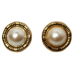 Round 14k Gold Plated Costume Pearl Earrings circa 1980s