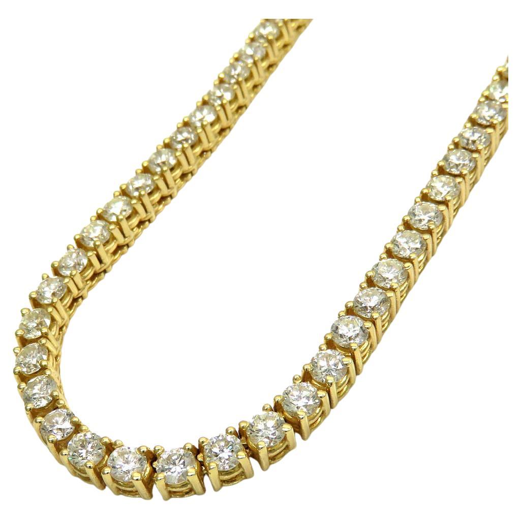 Round 15 Pointer , 22 Ct Diamond Tennis Necklace  14 Karat Yellow Gold , Unisex