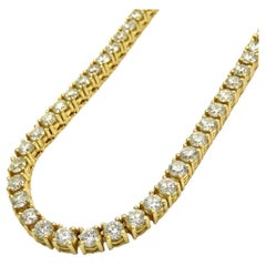 Round 15 Pointer , 22 Ct Diamond Tennis Necklace  14 Karat Yellow Gold , Unisex