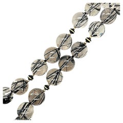 TOURMALATED QUARTZ black faceted baroque 13-18mm necklace 19" chunk beads 