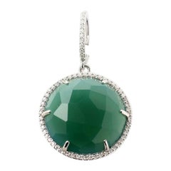 Round 18 Karat White Gold Diamond and Green Agate Chainless Pendant