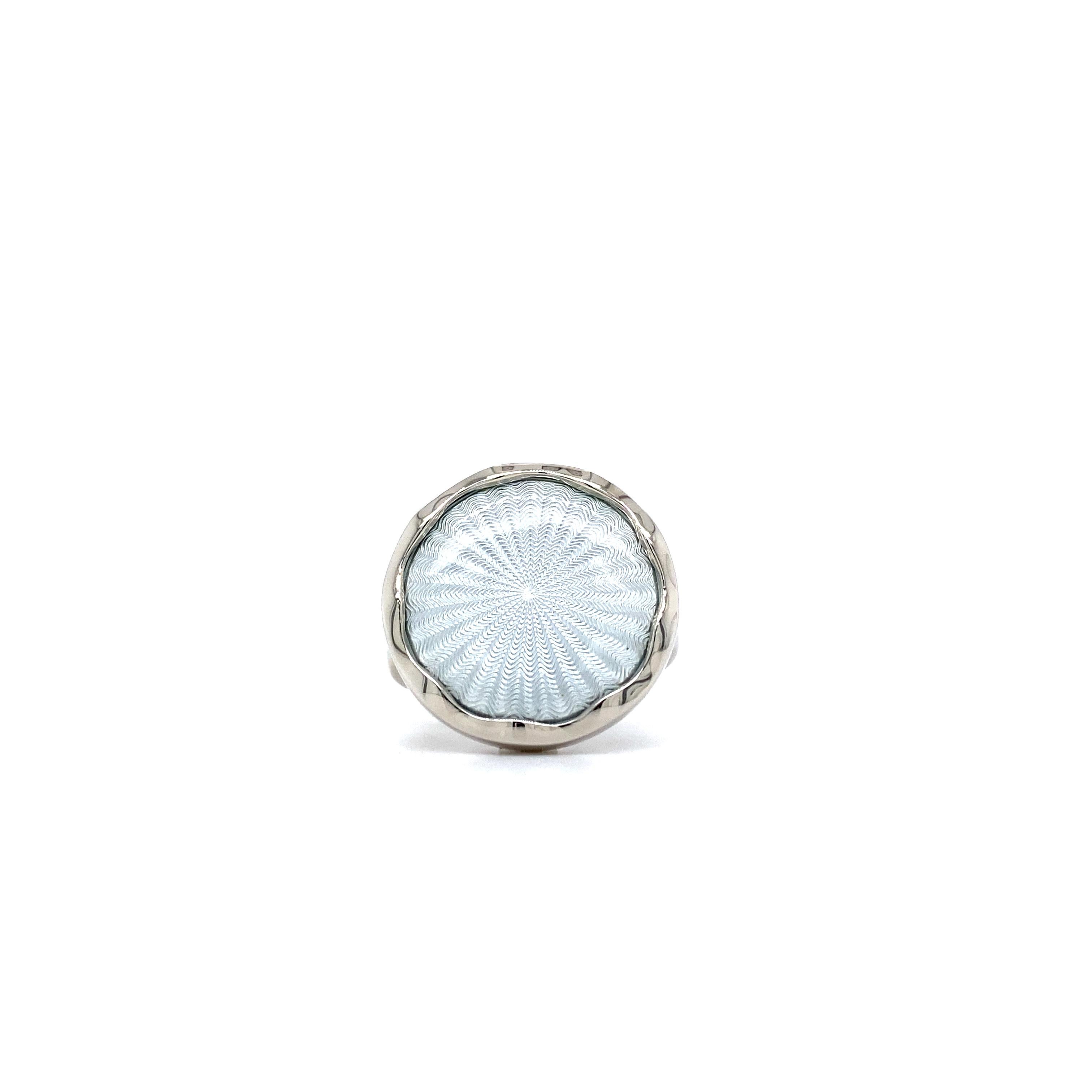 Contemporary Victor Mayer Ring Enamel Round 18k White Gold White Guilloche 925 Silver Disc  For Sale