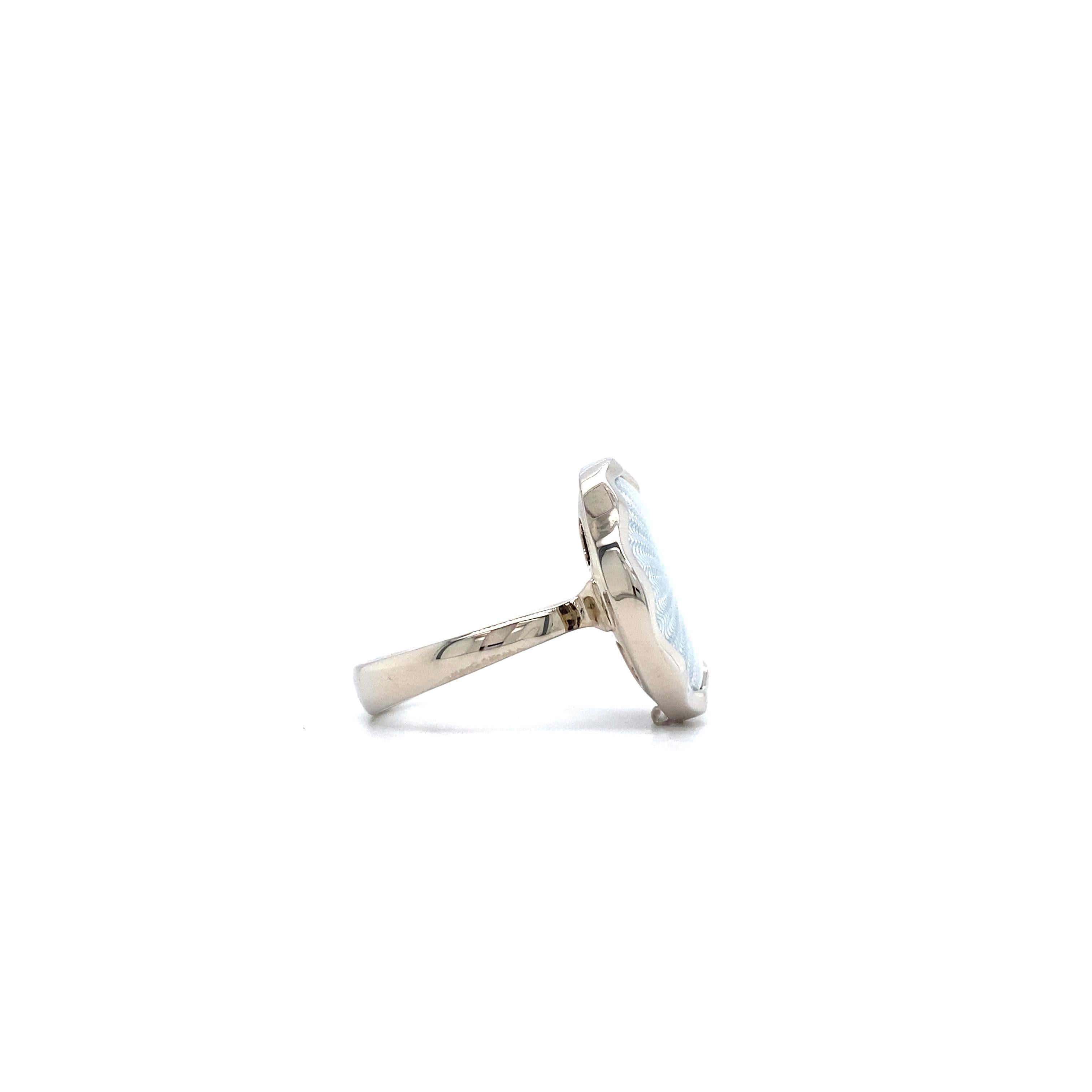 Victor Mayer Ring Emaille Runde 18k Weißgold Weiß Guilloche 925 Silber Scheiben im Angebot 2