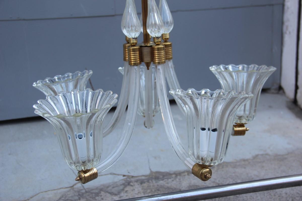 Round 1940 Ceiling Chandelier Murano Transparent Glass Brass Gold Barovier Style In Good Condition In Palermo, Sicily