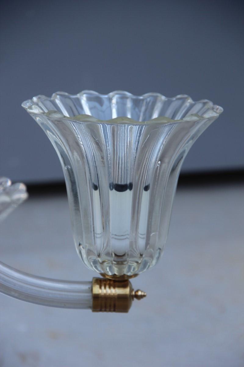 Round 1940 Ceiling Chandelier Murano Transparent Glass Brass Gold Barovier Style 1