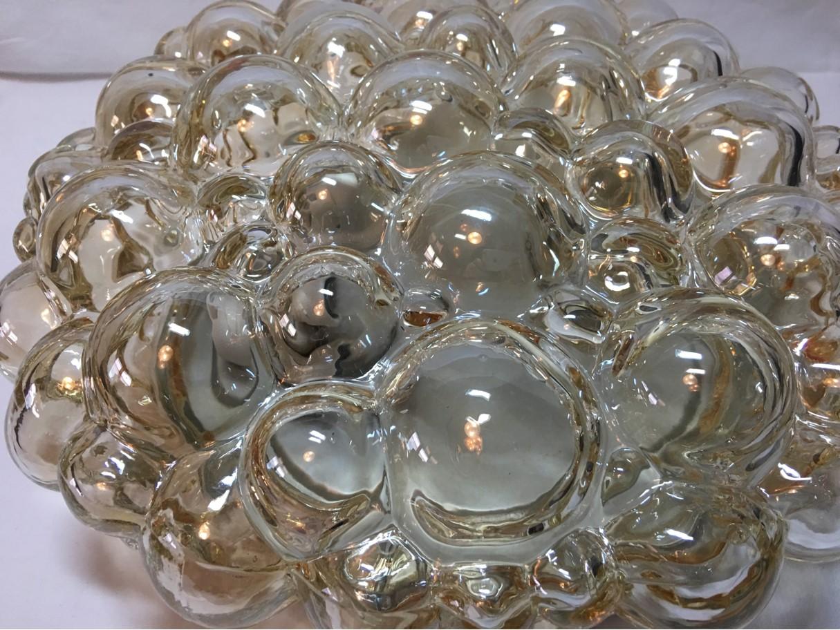 Round 1960s Bubble Amber Glass Flush Mount Helena Tynell Style from Germany In Good Condition For Sale In Frisco, TX