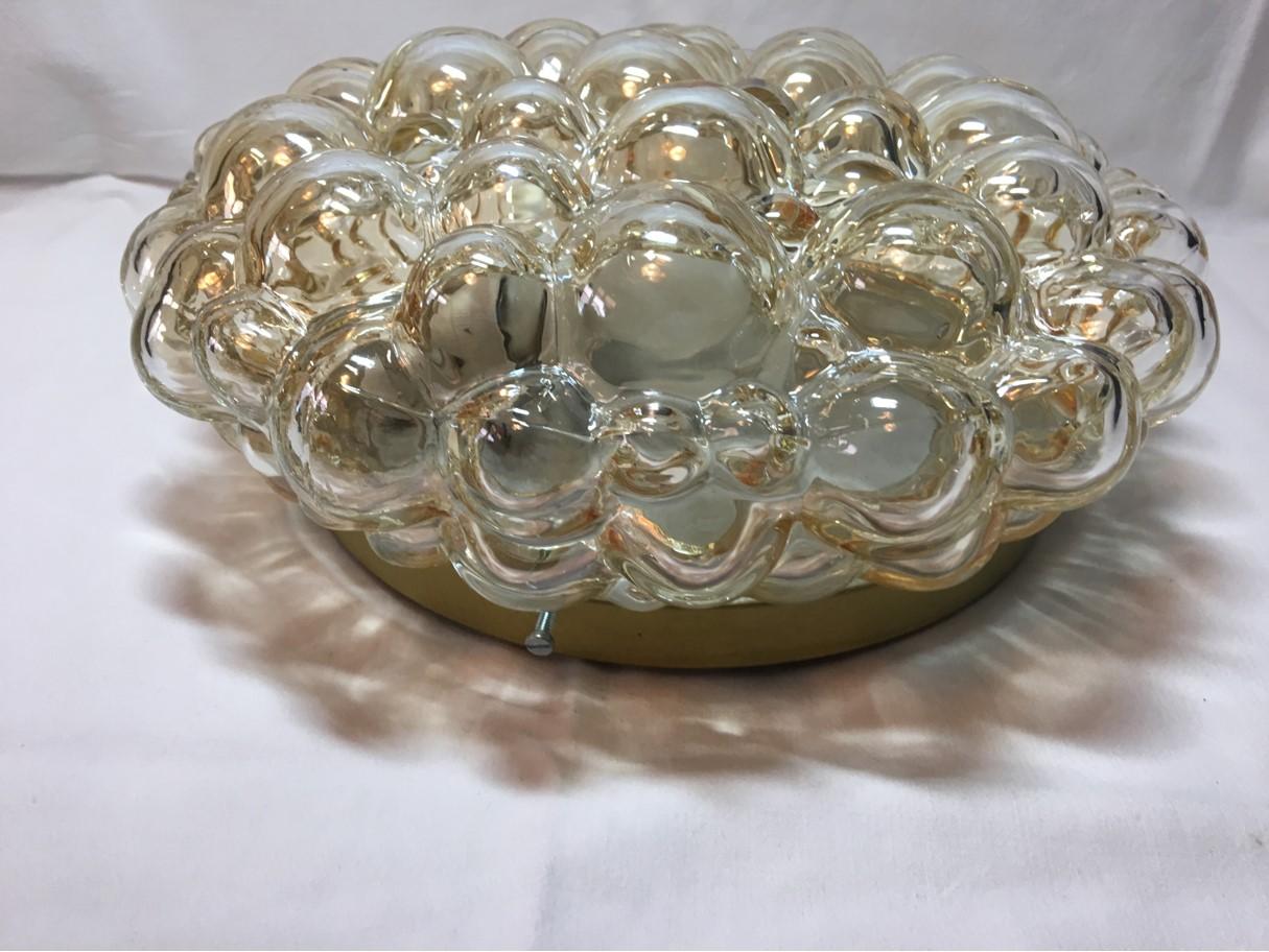 Mid-20th Century Round 1960s Bubble Amber Glass Flush Mount Helena Tynell Style from Germany For Sale