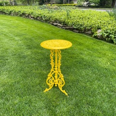 Round 1960's Cast Iron Sunshine Yellow Garden Side Table