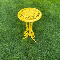 Round 1960's Cast Iron Sunshine Yellow Garden Side Table