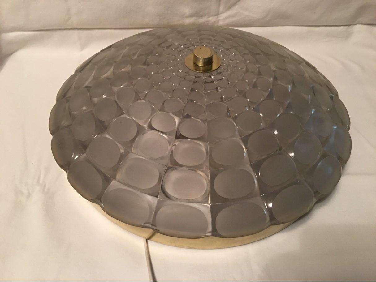 Round ceiling lamp with cutted glass from 1960s, Germany. The fixture requires three European E26 / E27 Edison bulbs, each bulb up to 75 watts in good working condition. Equipped with original 20th century European wiring. Great light effect.