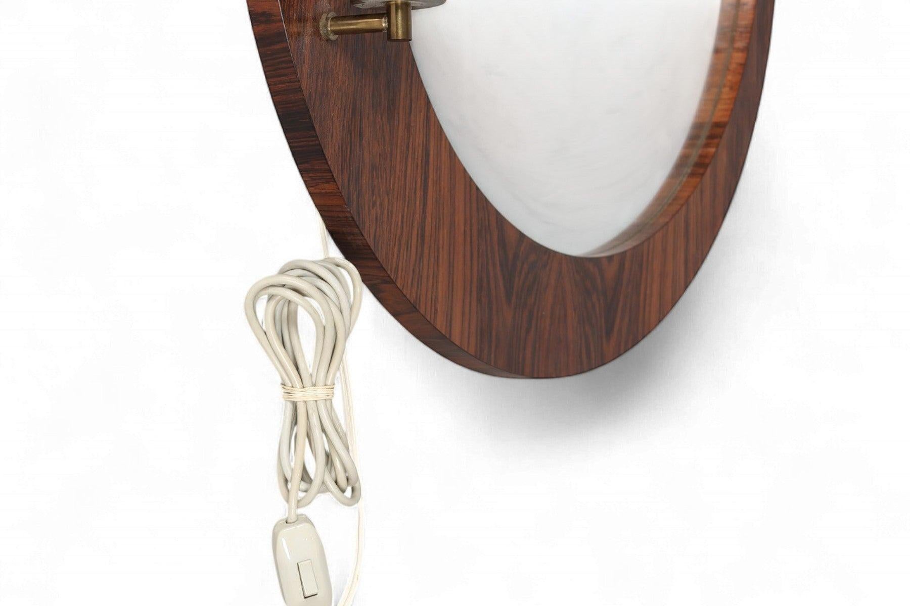 Danese Specchio da parete rotondo in palissandro danese vintage del 1960 + applique in vendita