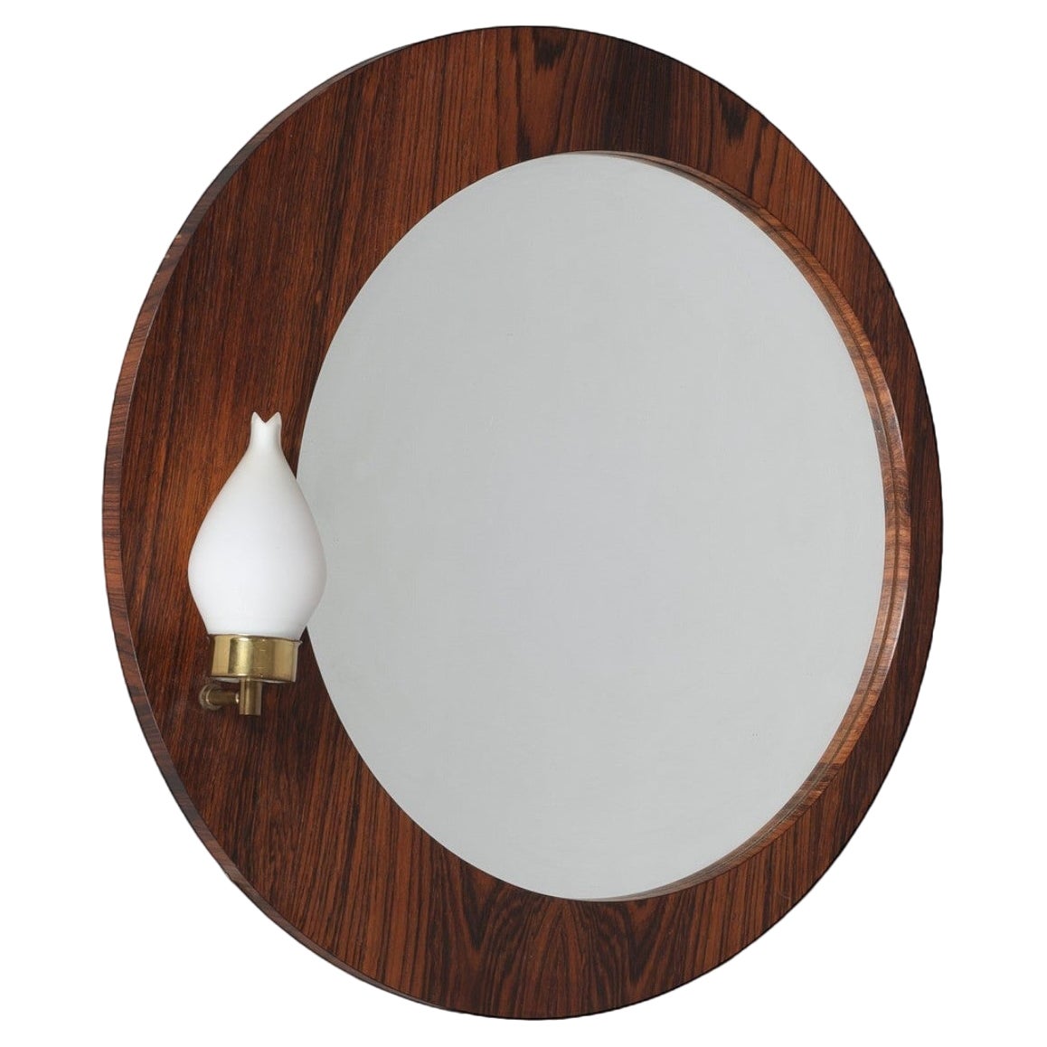 Specchio da parete rotondo in palissandro danese vintage del 1960 + applique