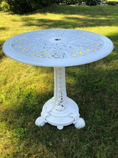 Round 19th C Coalbrookdale Cast Iron Table Base with Replaced Aluminum Top