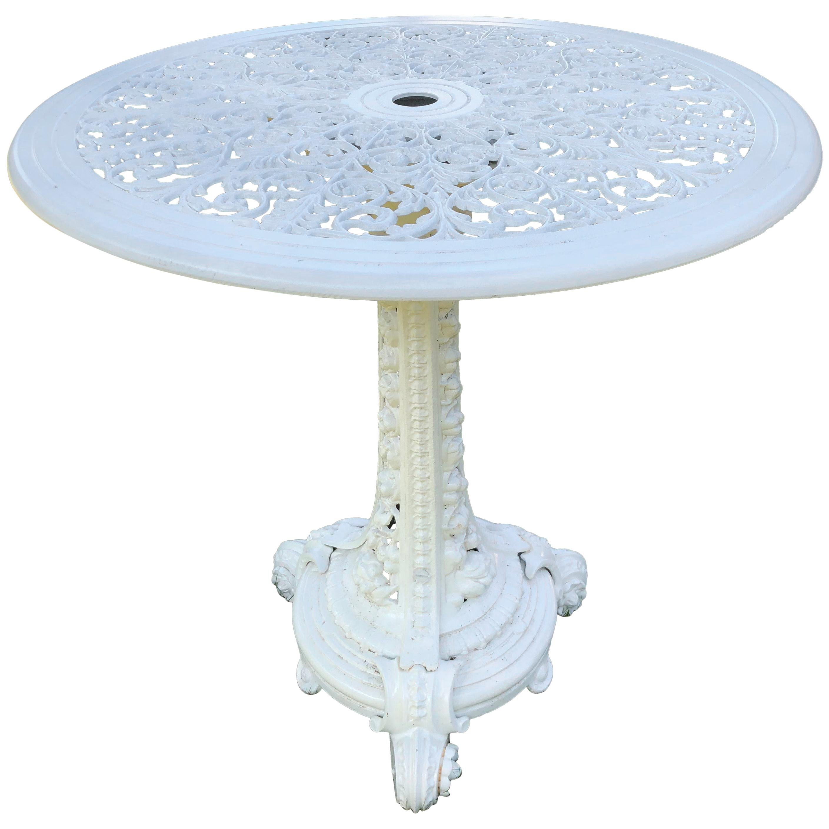 Round 19th C Coalbrookdale Cast Iron Table Base with Replaced Aluminum Top