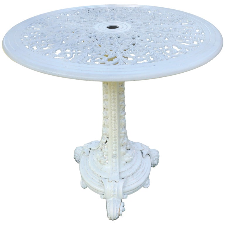 Round 19th C Coalbrookdale Cast Iron Table Base with Replaced Aluminum Top  For Sale at 1stDibs