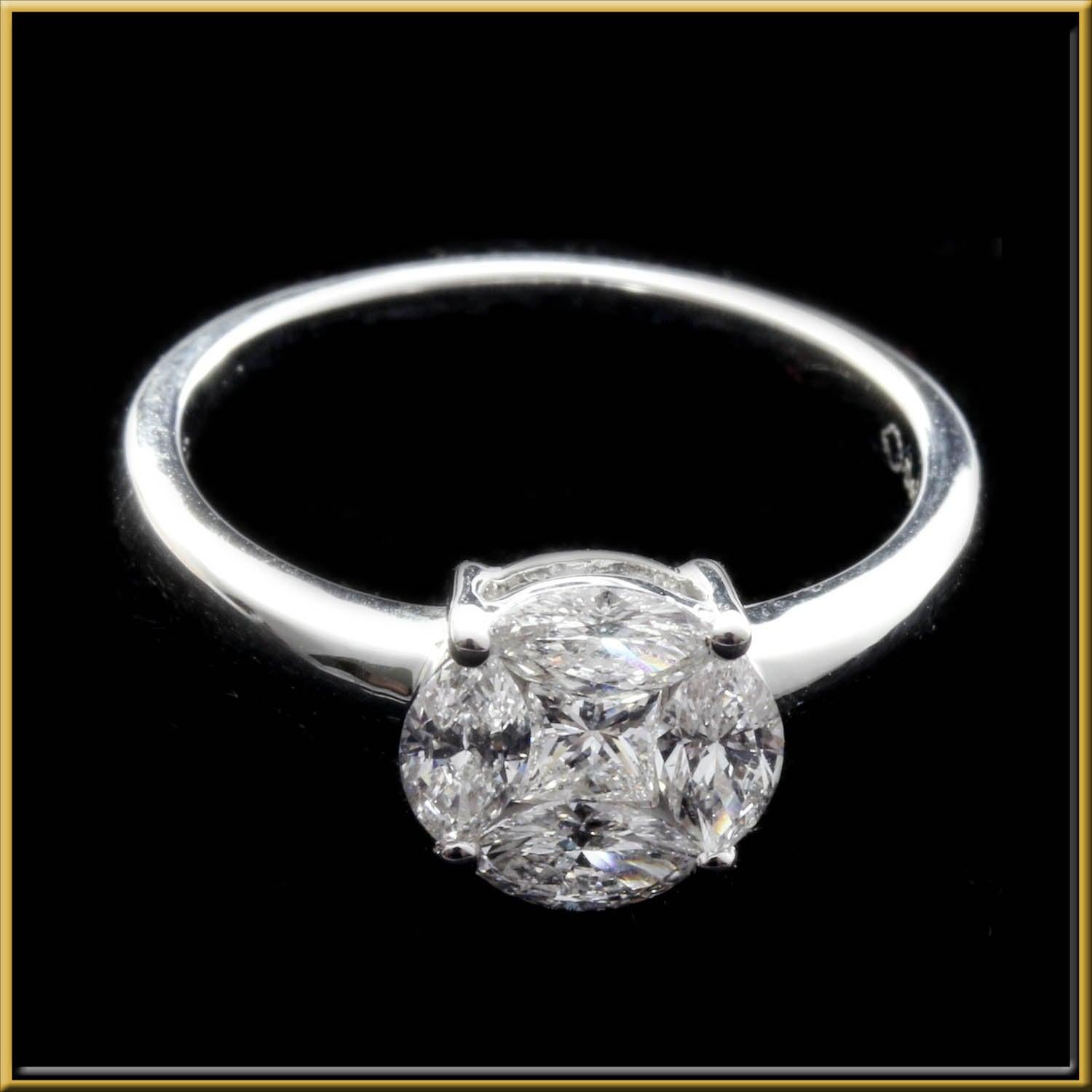 For Sale:  Round 2 Carat Illusion Bridal Solitaire Ring in 18 Karat Gold 2