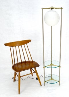Round 2 Tier Glass Top End Side Table w/ integrated Floor Lamp Mid Century MINT