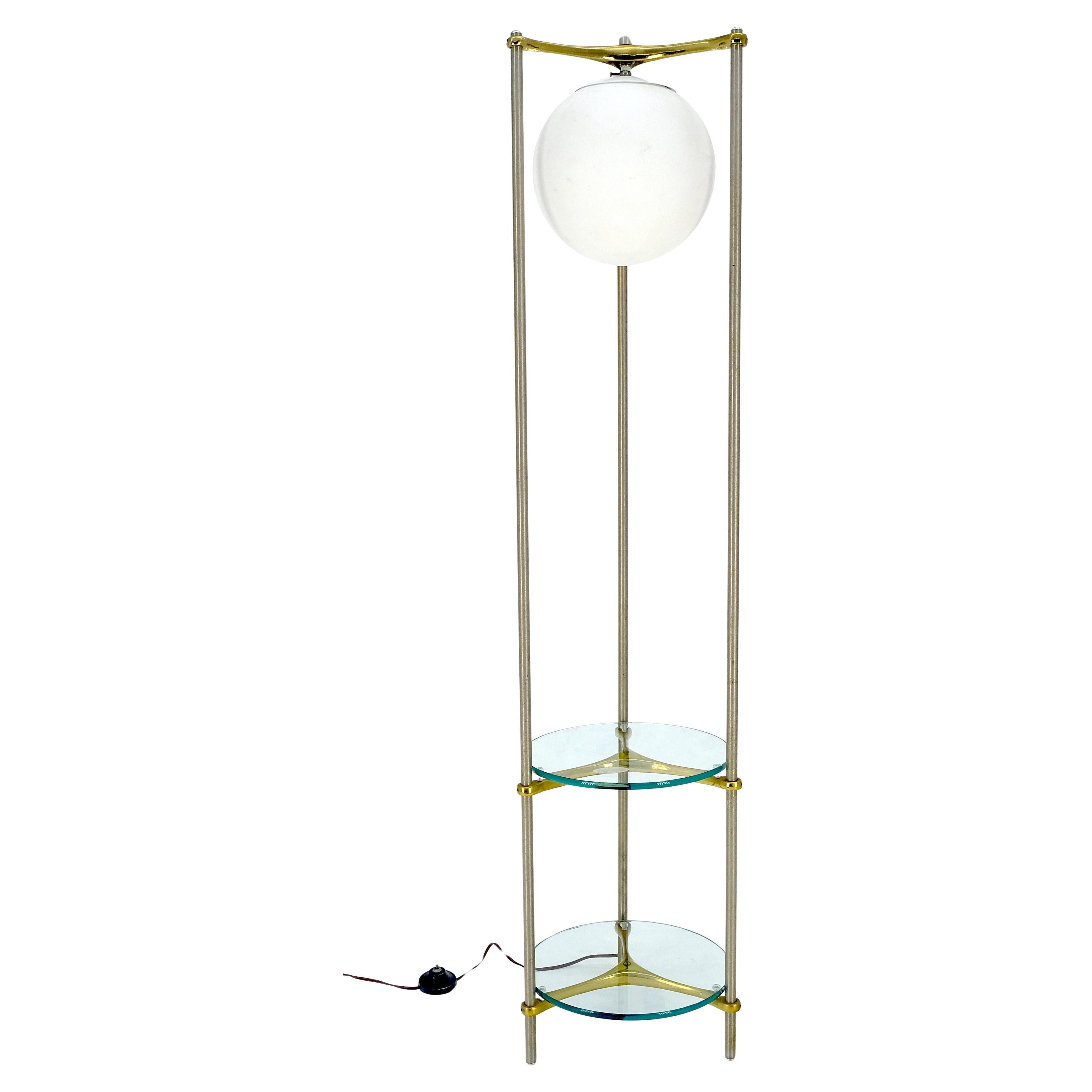 Round 2 Tier Glass Top End Side Table w/ integrated Floor Lamp Mid Century MINT For Sale