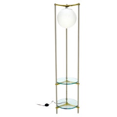 Round 2 Tier Glass Top End Side Table w/ integrated Floor Lamp Mid Century MINT Round 2 Tier Glass Top End Side Table w/ integrated Floor Lamp Mid Century MINT