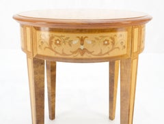 Round 20" in Diameter Inlayed One Drawer Burl Wood Tapered Legs Stand End Table