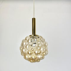 round 20cm Amber Bubble Hanging Light Helena Tynell, Glashütte Limburg, 1970s
