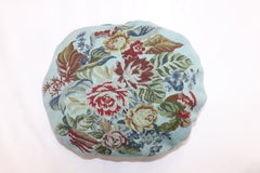Round 20th Century Floral Blue Over-Dyed Portuguese Needlepoint Pillow