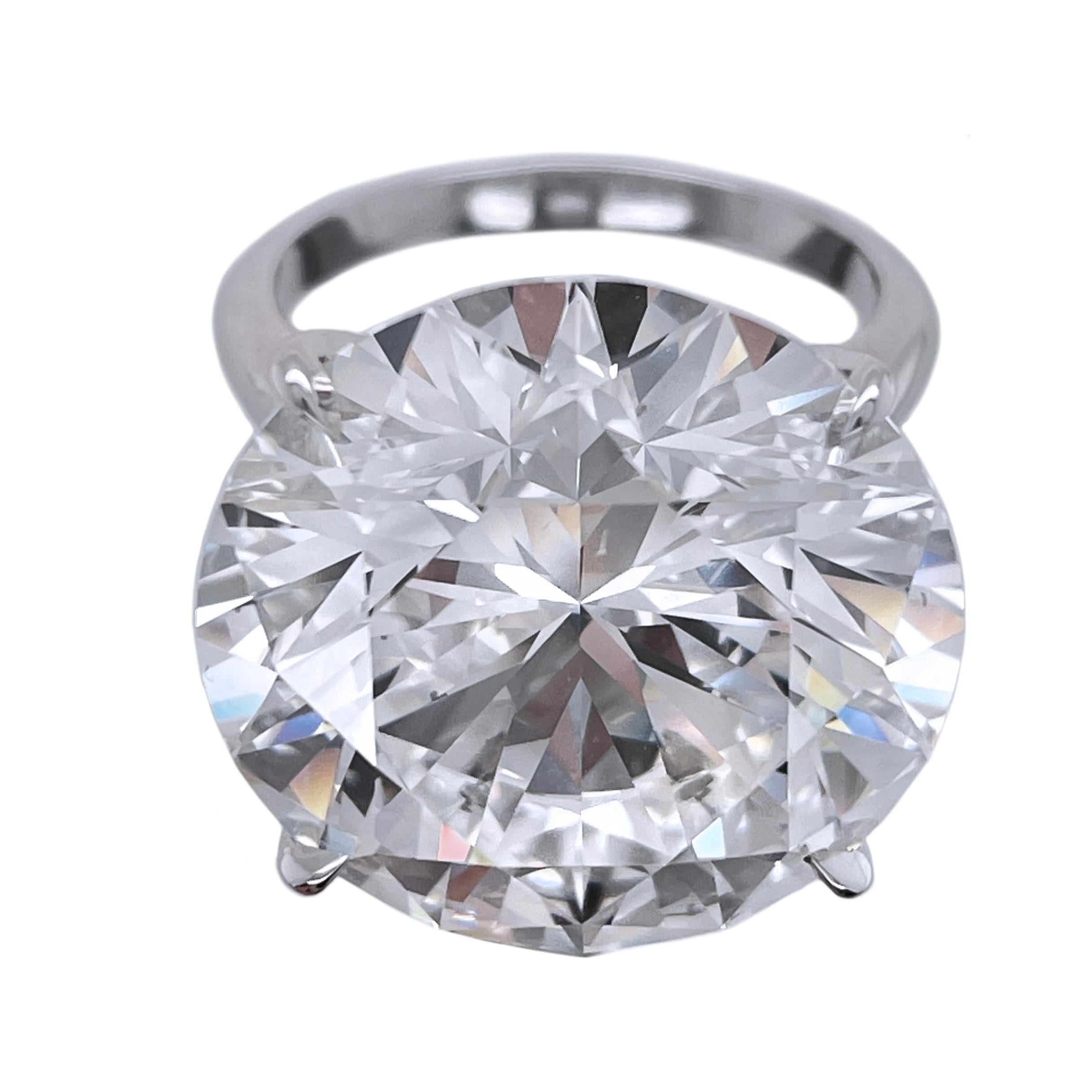 Round Cut 21.05 Carat Round Brilliant Cut Diamond Ring, GIA Certified For Sale
