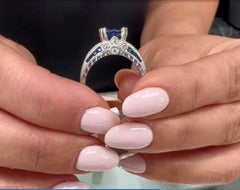 Round 2.51 Carat Diffused Sapphire in Platinum Hand Engraved Diamond Ring