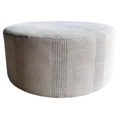 Round 36" Ottoman in Heavy Linen Stripe