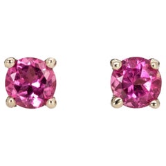 Round 3mm - Pink Tourmaline Solitaire Studs in Solid 14K White Gold