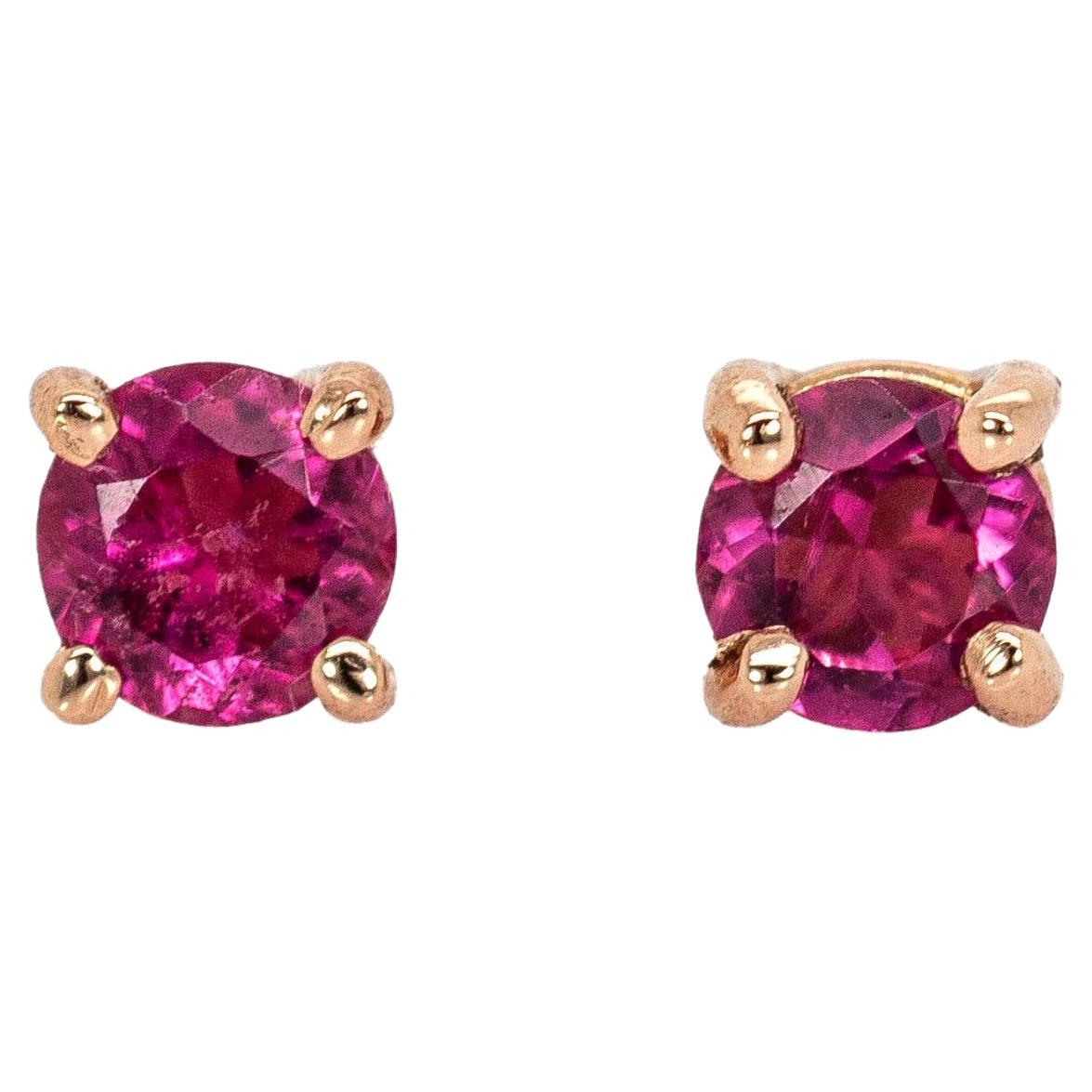 Runde 3mm solide 14K Rose Gold rosa Turmalin Solitär Ohrstecker  4 Zacken Einstellung im Angebot