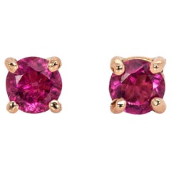 Boucles d'oreilles en or rose 14K Solitaire Tourmaline rose ronde 3mm  Sertissage à 4 branches