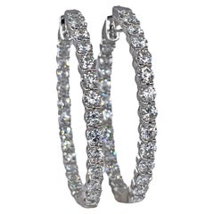 Round 4.00ctw Diamond Inside-Outside 1 3/8" Hoop Earrings in 14kt White Gold