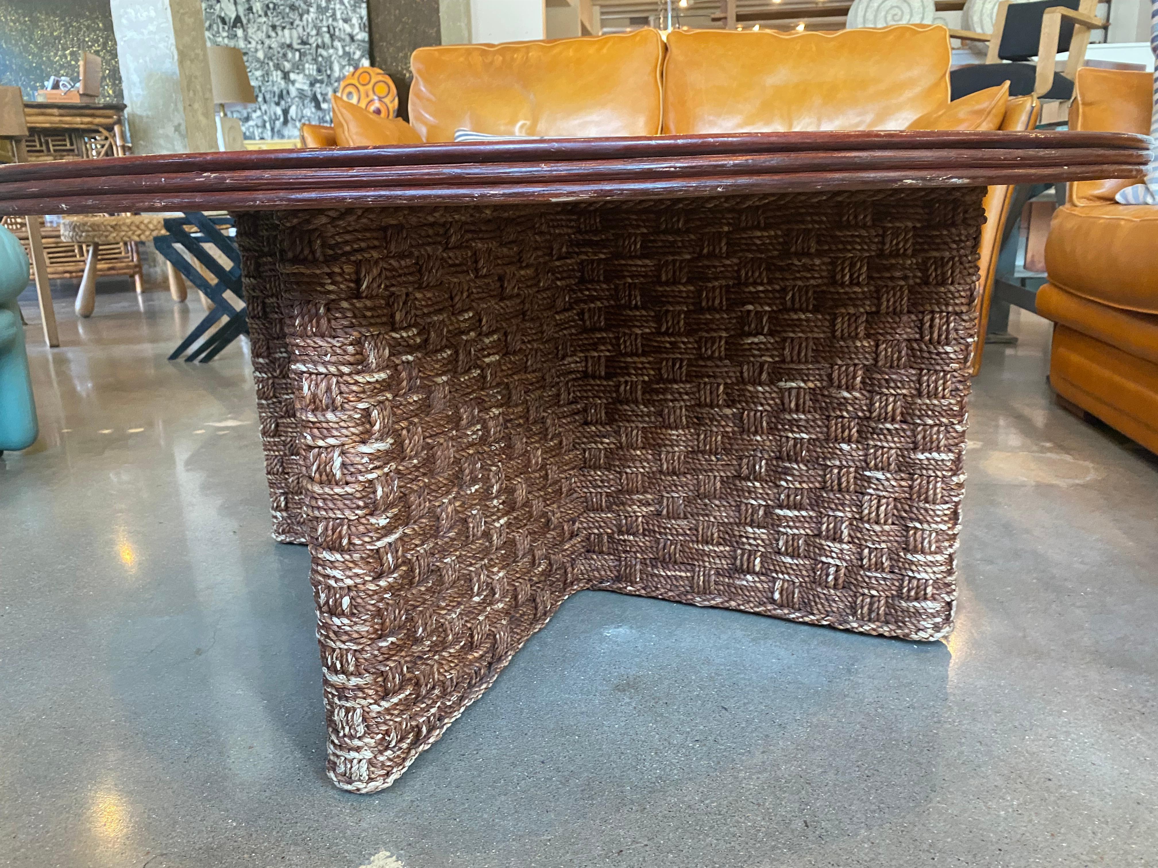 Mid-20th Century Round Cocktail Table with Woven Rope France, 1960's